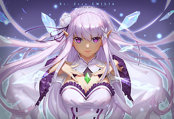 Re: Zero, purple hair, cute, long hair, beauty, nice, magical, maiden, , happy, adorable, female, plain, sexy, sweet, magic, scene, bed, smile, gorgeous, hot, girl, purple, kawaii, anime girl, fantasy, light, lovely HD wallpaper