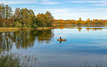 Boat on Lake, autumn, boat, Latvia, lake, calm HD wallpaper