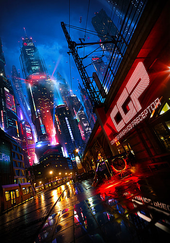 Art, Building, Reflection, Cyberpunk, Night City, Street HD phone wallpaper