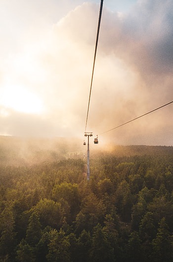 Nature, Trees, Clouds, Fog, Cable Car, Cableway HD phone wallpaper