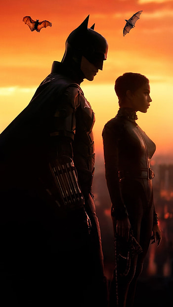 Batman, orange, people_in_nature, sky, bat, sunset, hero HD phone wallpaper