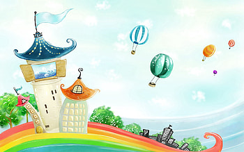Nature, Rainbow, Balloons, Building, Miscellanea, Miscellaneous HD wallpaper