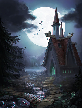 Birds, Art, Moon, Lock, Creek, Brook HD phone wallpaper
