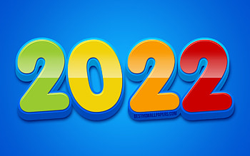 2022 colorful 3D digits, Happy New Year 2022, blue background, 2022 concepts, kids art, 2022 new year, 2022 on blue background, 2022 year digits HD wallpaper