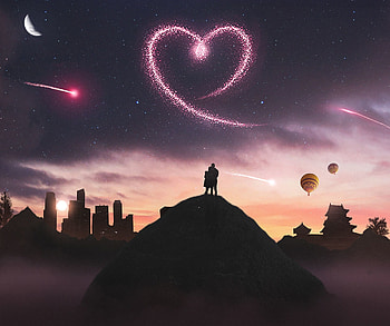 Night, Love, Silhouette, Heart HD wallpaper