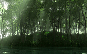 Sunlight Through Trees at River WDS , sunshine, hills, art, forests, paintings, corot, light, trees, rivers HD wallpaper