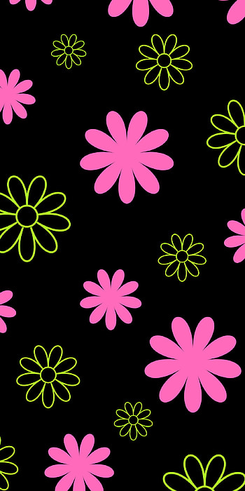 Black background, pink, _flowers, green HD phone wallpaper