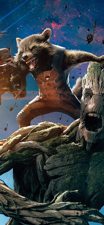 Groot and Rocket raccoon, Guardians of the Galaxy HD phone wallpaper