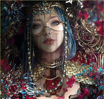 Hex, art, fantasy, face, erak note, witch, jewl, frumusete, veil, gorgeous, superb HD wallpaper
