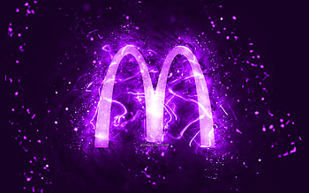 McDonalds violet logo, , violet neon lights, creative, violet abstract background, McDonalds logo, brands, McDonalds HD wallpaper