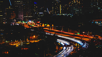 Aerial view, cityscape, road, dark, lights HD wallpaper