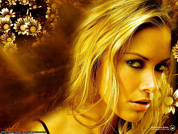 Kristanna-Loken-face, lady, eyes, face, flowers, models, people, gold, hair HD wallpaper