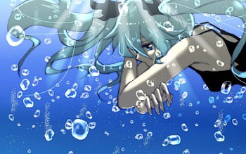 Miku Tears Underwater, hatsune miku, tears, blue hair, long hair, miku, bootle miku, bubbels, under water, water HD wallpaper