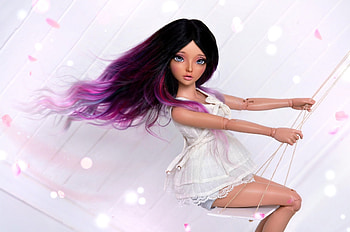 :-), pink, doll, white, swing, girl HD wallpaper