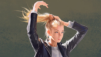 Girl Putting Hair Up With Band, artist, artwork, digital-art, artstation HD wallpaper