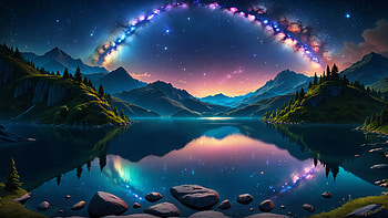 Celestial Lake: Milky Way Reflections in Landscape, artistic, lake, reflection, Milky Way, landscape HD wallpaper