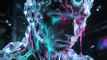 Neon Tears: Cybernetic Melancholy, Sad, Face, Android HD wallpaper