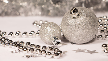 Silver christmas ornaments, Festive , Holiday shine, Joyful atmosphere HD wallpaper