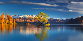 Mountain range, Cloud, Sunlight, Tree, Water, Autumn HD wallpaper