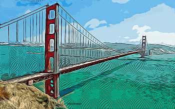 Golden Gate Bridge, San Francisco, , vector art, Golden Gate Bridge drawing, creative art, Golden Gate Bridge art, vector drawing, abstract cityscapes, USA HD wallpaper