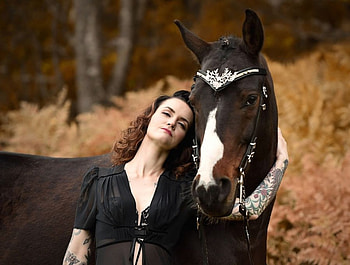 Friends, horse, autumn, beautiful, girl HD wallpaper
