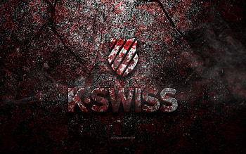 K-Swiss logo, grunge art, K-Swiss stone logo, red stone texture, K-Swiss, grunge stone texture, K-Swiss emblem, K-Swiss 3d logo HD wallpaper