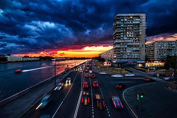 City Sunset, modern, nature, City, Sunset HD wallpaper