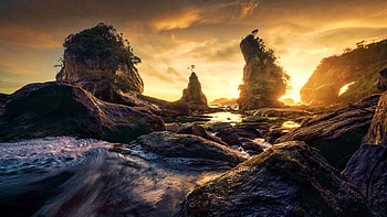 The lost coast, South Island, New Zealand, sea, clouds, sky, rocks, stones HD wallpaper