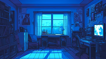 Anime Themed Room in Cool Blue -, Anime, anime room, bedroom, interior, blue, blue anime HD wallpaper