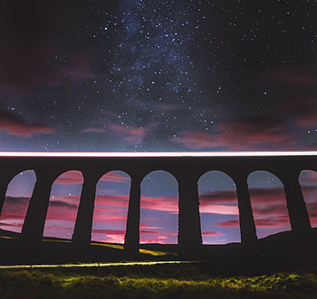Arch bridge, night, silhouette, architecture, bridge HD wallpaper