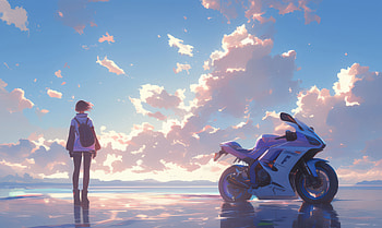 Anime Girl Beach Bike, bike, sky, clouds, artist, artwork, art, digital-art, ai, deviantart HD wallpaper
