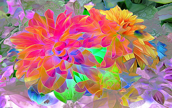 Flowers, blue, art, poster, orange, pink, painting, pictura, flower, green HD wallpaper