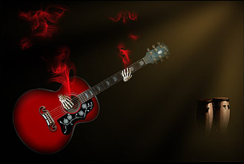 almost song, guitar, tam tam, red HD wallpaper