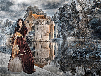 Lady in Winter, cold, winter, lady, lake HD wallpaper
