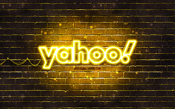 Yahoo yellow logo, , yellow brickwall, Yahoo logo, brands, Yahoo neon logo, Yahoo HD wallpaper