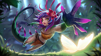Neeko, luminso, chameleon, girl, hand, pink, fourone, fantasy, green, lol HD wallpaper