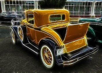 Rumble seat, ford, yellow, car, fractal, vintage HD wallpaper
