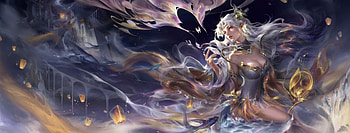 Fantasy girl, blue, rishengrisheng, frumusete, gorgeous, girl, goddess, superb, xiao, fantasy, pesti, lantern, fish, luminos, water HD wallpaper