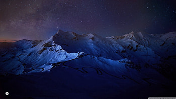 Snow-Covered Mountains at Night, snow covered mountains at night, sky, nature, stars, mountains HD wallpaper