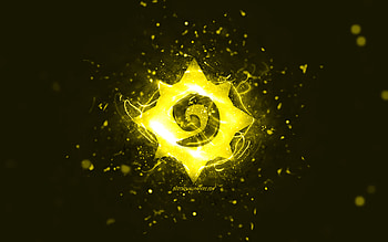 Hearthstone yellow logo, , yellow neon lights, creative, yellow abstract background, Hearthstone logo, online games, Hearthstone HD wallpaper