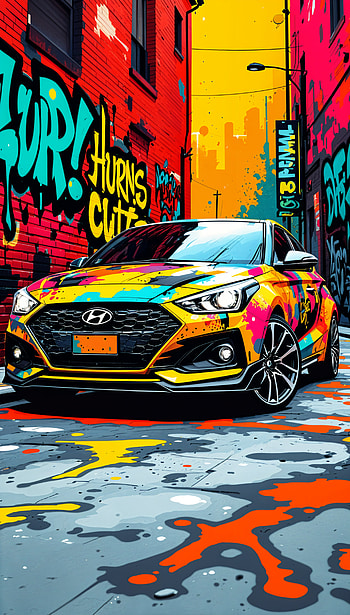Hyundai Street Splash: Vibrant Urban Ride for Your , car, graffiti, street, urban HD phone wallpaper