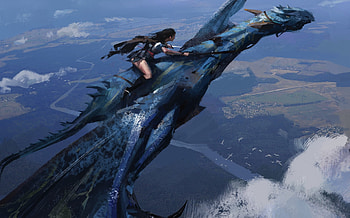 Dragon rider, blue, fantasy, art, dragon, huang fan, girl, luminos, rider HD wallpaper