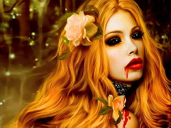 Turned, lady, blood, vampire, red HD wallpaper