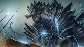 Come at me bro!, sword, anime, original, battle, dragon, red eyes, human, monster HD wallpaper