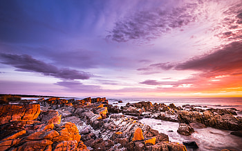 Bay of Fires, coastal rocks, rocky shore, sunset, nature HD wallpaper
