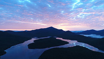 Nature, Sunset, Mountains, Lake, Evening HD wallpaper