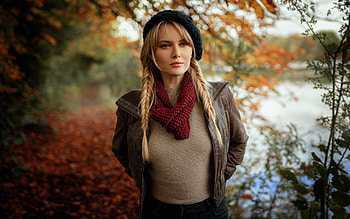 Model Carla Monaco, autumn, Carla Monaco, model, hat, blond HD wallpaper