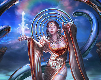Aquablade Elsa, fantasy, blue, kyu yong eom, art, red, girl HD wallpaper
