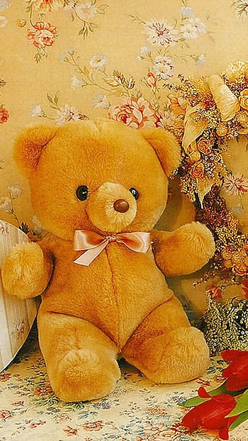 Beautiful Teddy Bear, Brown Teddy Bear, Floral Background, brown, teddy bear HD phone wallpaper