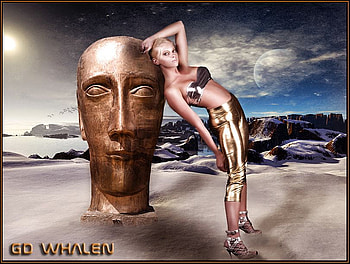ALIEN WORLD AND GOLD LEGGIGS, gold outfit, sky, beautiful, sun, woman, alien, another world, leggigs HD wallpaper